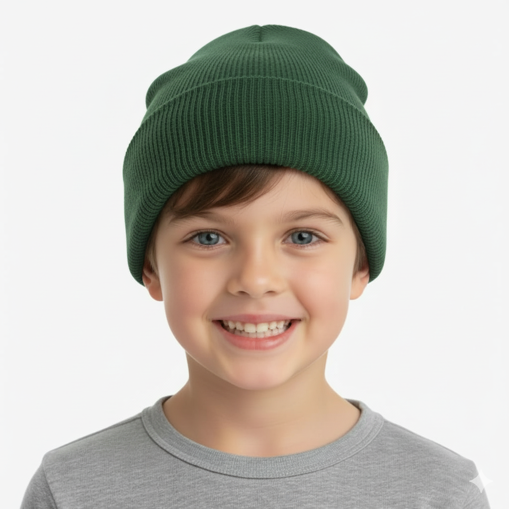 Green Kids Winter Woolen Cap – Warm Beanie Hat for Boys & Girls