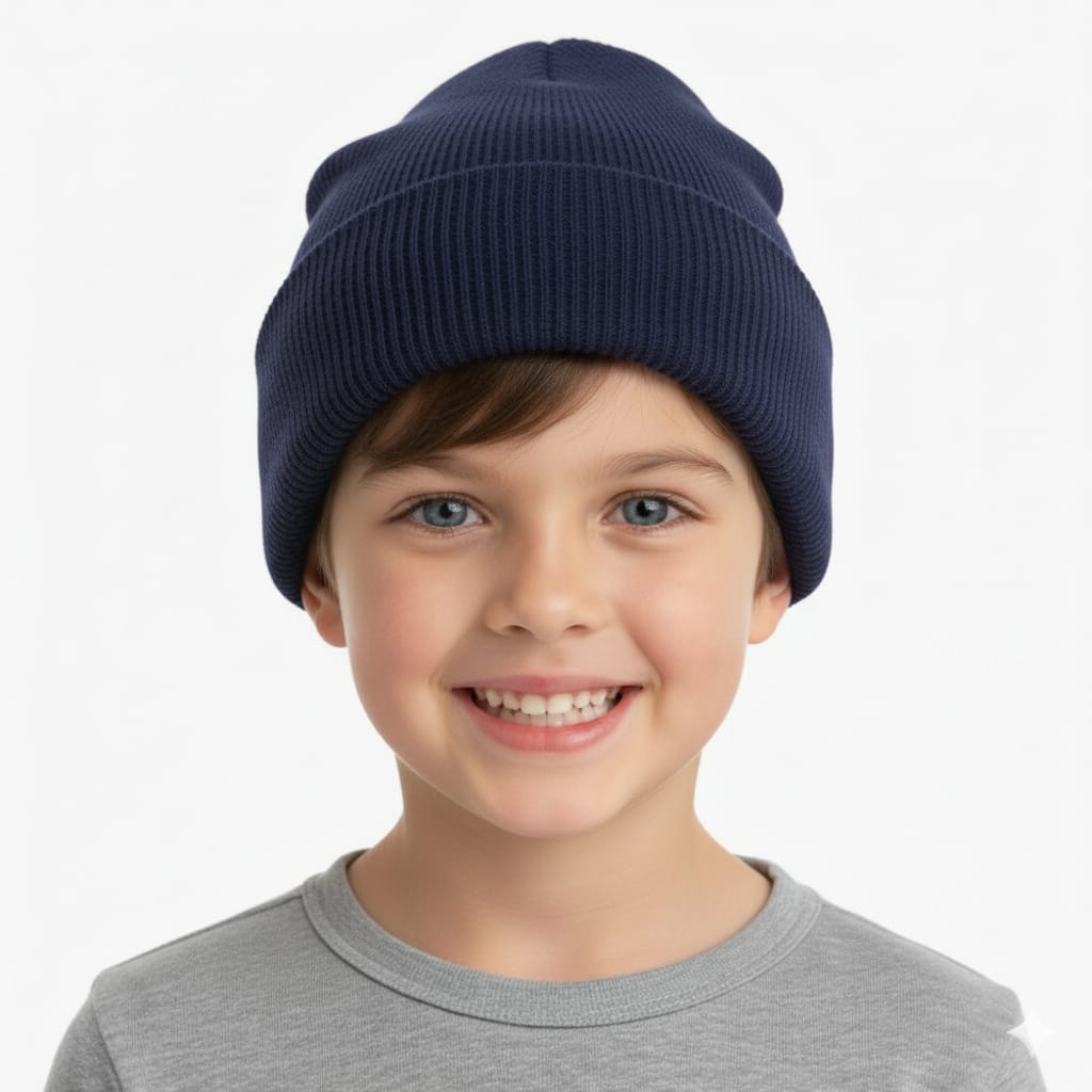 Navy Blue Kids Winter Woolen Cap – Warm Beanie Hat for Boys & Girls